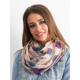 Eșarfă roz deschis cu imprimeu floral
