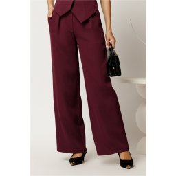 Pantaloni mov din stofa lejeri cu buzunare si snur decorativ in talie