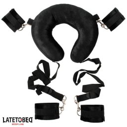 LateToBed BDSM Line Pillow Restraint Set with Cuffs Black
