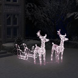 Decoratiune de Craciun reni si sanie 160 LED-uri 130 cm acril GartenMobel Dekor