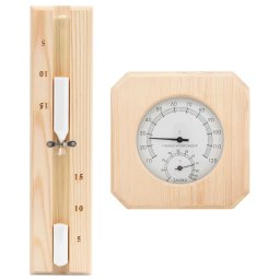 Set 2 în 1 higrotermograf si clepsidra de sauna, lemn masiv pin GartenMobel Dekor