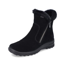Botine damă din piele intoarsa neagră, cu tehnologie RiekerTEX, L7162-00