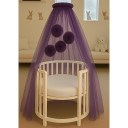 Baldachin Pentru Patut Bebe Tull Mov Inchis Cu Pompoane cu Suport Inclus AnneBebe Mov Deschis