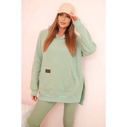 Polski Women's cotton set with a hooded sweatshirt and high-waisted leggings dark mint