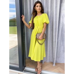 Edoti Women's midi dress with sleeves and round neckline elegant ELIA DL