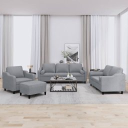 Set de canapele cu perne, 4 piese, gri deschis, material textil GartenMobel Dekor