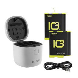 Allin box Telesin încărcător impermeabil cu trei canale + 2 baterii pentru GoPro Hero 12 / Hero 11 / Hero 10 / Hero 9 (GP-BTR-905-GY-B)