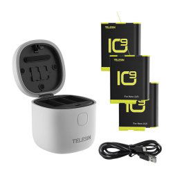 Telesin Allin Box încărcător impermeabil cu trei canale + 3 baterii pentru GoPro Hero 12 / 11 / 10 / 9 (GP-BTR-906-GY-B)