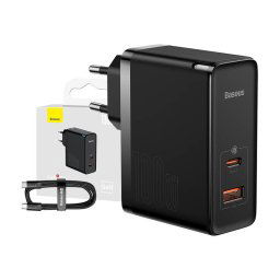 Încărcător de rețea Baseus GaN USB-C + USB, 100 W + cablu de 1 m (negru)