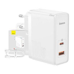 Încărcător de rețea Baseus GaN5 Pro USB-C + USB, 100 W + cablu de 1m (alb)