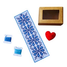Kit de cusut - semn de carte pe etamina - flori albastre