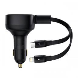 Încărcător de mașină Baseus Enjoyment cu cabluri USB-C + Lightning 3A, 30 W (negru)
