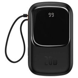 Baseus Qpow PRO powerbank cu cablu Lightning, USB-C și port USB, 20000mAh, 20W (negru)