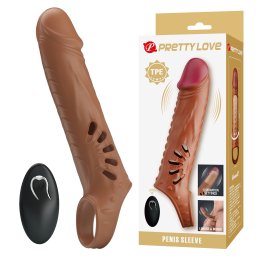 Pretty Love Qwanell Vibrating Penis Sleeve with Remote Dark Skin