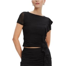 GUESS Top Ss Verdiana Ruffle W5YP08KCZC2 jblk jet black a996
