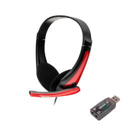 CASTI Spacer, cu fir, standard, utilizare multimedia, microfon pe brat, conectare prin adaptor USB 2.0 sau Jack 3.5 mm x 2, negru / rosu