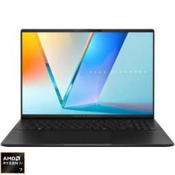 Laptop ASUS Vivobook S16 OLED, AMD Ryzen AI 7 350, 16 inch 3K, 24GB LPDDR5X, 1TB SSD, AMD Radeon 860M, No OS, Negru (INT Keyboard)