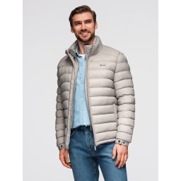 Ombre Men's quilted jacket with two fasteners - light grey