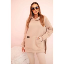 Polski Women's cotton set with a hoodie and high-waisted leggings beige