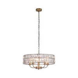 Endon 106244 - Candelabru suspendat CLIFTON pe lanț, 5xE14/6W/230V, alamă/sticlă clară