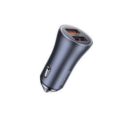 Baseus Golden Contactor Pro încărcător auto, 2x USB, 40W (gri) + cablu USB la USB-C 1m (negru)
