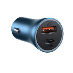 Baseus Golden Contactor Pro încărcător auto, USB + USB-C, QC4.0+, PD, SCP, 40W (albastru) + cablu USB-C la Lightning 1m (albastru)