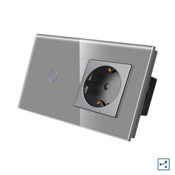 Intrerupator Simplu Cap Scara / Cruce + Priza cu Rama din Sticla LUXION, Serie A SmartElectro IntelligentHouse