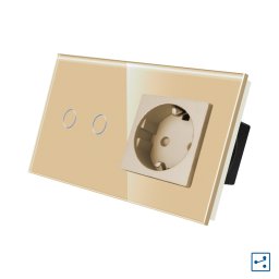 Intrerupator Dublu Cap Scara / Cruce + Priza cu Rama din Sticla LUXION, Serie A SmartElectro IntelligentHouse