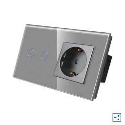 Intrerupator Dublu Cap Scara / Cruce + Priza cu Rama din Sticla LUXION, Serie A SmartElectro IntelligentHouse