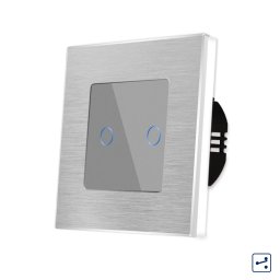 Intrerupator Dublu Cap Scara / Cruce cu Touch din Sticla si Rama de Aluminiu LUXION, Serie A SmartElectro IntelligentHouse