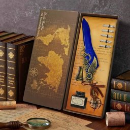 Set cadou Caligrafie Vintage cu Pana albastra si Accesorii
