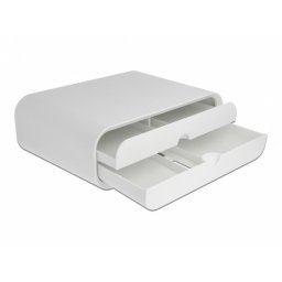 Suport monitor max 30kg cu 2 sertare Alb, Delock 18325
