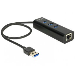 HUB USB 3.0 + 1 x port Gigabit LAN Negru, Delock 62653