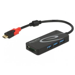 HUB USB 3.1 tip C la 3 x USB-A + 2 Slot Card SD Negru, Delock 62900