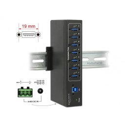 HUB extern industrial cu 7 x USB 3.0 tip A, protectie 15 kV ESD, Delock 63311