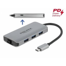 HUB USB 3.2 Gen 1-C la 3 x USB-A + Gigabit LAN + alimentare PD, Delock 63252