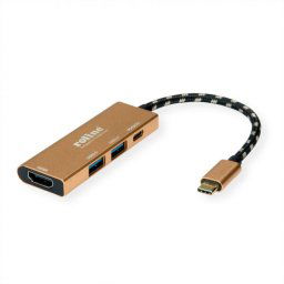 Docking station GOLD USB- C 3.1 la HDMI 4K30Hz, 2 x USB-A, 1 x USB-C PD (Power Delivery), Roline 12.02.1119