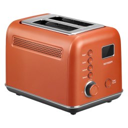 Prajitor de paine BUYDEEM DT730E, 900W, 2 felii, 9 programe automate, 9 trepte de prajire, Carcasa din otel inoxidabil, Afisaj LCD, Indicatori LED, Auto-centrare, Timer, Portocaliu