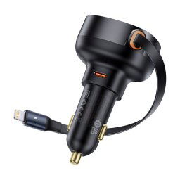Încărcător de mașină Baseus Enjoyment Pro cu cablu Lightning + USB-C, 55W (negru)