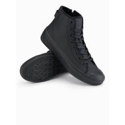 Ombre Men's high top sneakers with zipper for easy donning - black