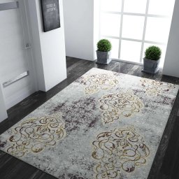 Covor Model Iris 28051-119, Marime 60 x 110 cm, Gri, Maro, Inaltime Fir 8 mm, Antialergic, Polipropilena, Living, Dormitor, Sufragerie, Birou