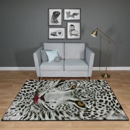 Covor Model Leopard 11122-190, Marime 200 x 300 cm, Gri, Negru, Inaltime Fir 9 mm, Antialergic, Polipropilena, Living, Dormitor, Sufragerie, Birou