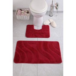 Set 2 Covorase Baie Symphony 2577, Marimi 60 x 100 50 x 60 cm, Rosu, Inaltime Fir 0, Antiderapant, Antialergic, Polipropilena