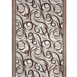 Traversa Festonata Surfilata, Model Print 1304, Tesatura Plata, Latime 2m, Marime 200 x 400 cm, Crem, Maro, Antialergic, Polipropilena, Living, Dormitor, Coridor, Hol