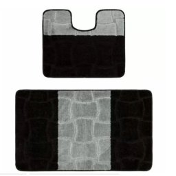 Set 2 Covorase Baie Sariyer 2513, Marimi 60 x 100 50 x 60 cm, Negru, Antiderapant, Antialergic, Polipropilena