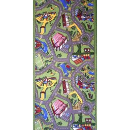 Traversa Camera Copii Print 1129-51, Tesatura Plata, Latime 1.2m, Marime 120 x 600 cm, Verde, Festonata Surfilata Tivita, Antialergica, Polipropilena, Gradinita, Cresa, Loc de Joaca