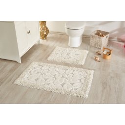 Covoras Baie Model Leaves, Marime 60 x 100 cm, Crem, Bumbac