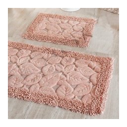 Covoras Baie Model Leaves, Marime 60 x 100 cm, Roz, Bumbac
