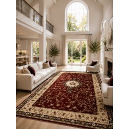 Covor Lotos 523-210, Marime 100 x 200 cm, Grena, Rosu, Inaltime Fir 8 mm, Antialergic, Polipropilena, Living, Dormitor, Sufragerie, Birou