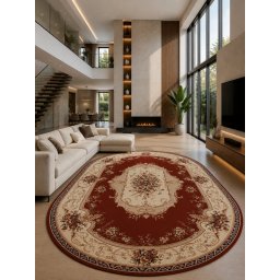 Covor Oval Lotos 507-201, Marime 80 x 150 cm, Rosu, Inaltime Fir 8 mm, Antialergic, Polipropilena, Living, Dormitor, Sufragerie, Birou